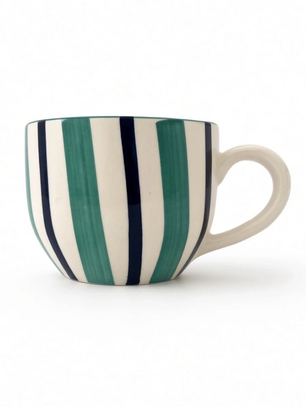 Luna & Sage Hand Painted Striped Ceramic Mug Teal Navy NWT